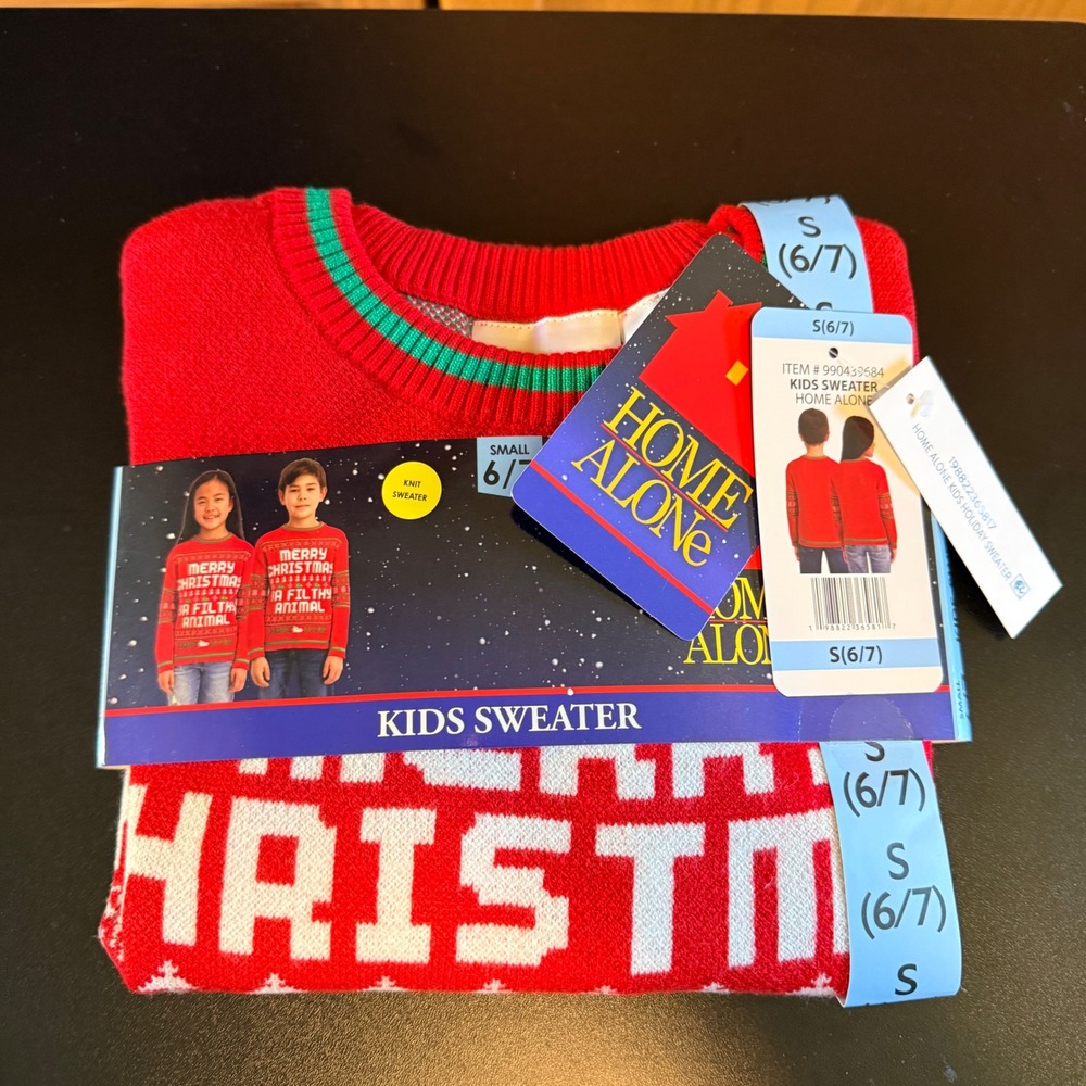 Home Alone Sweater Kids Size 6/7 NEW Ya Filthy Animal Holiday Movie Pullover - Picture 2 of 6